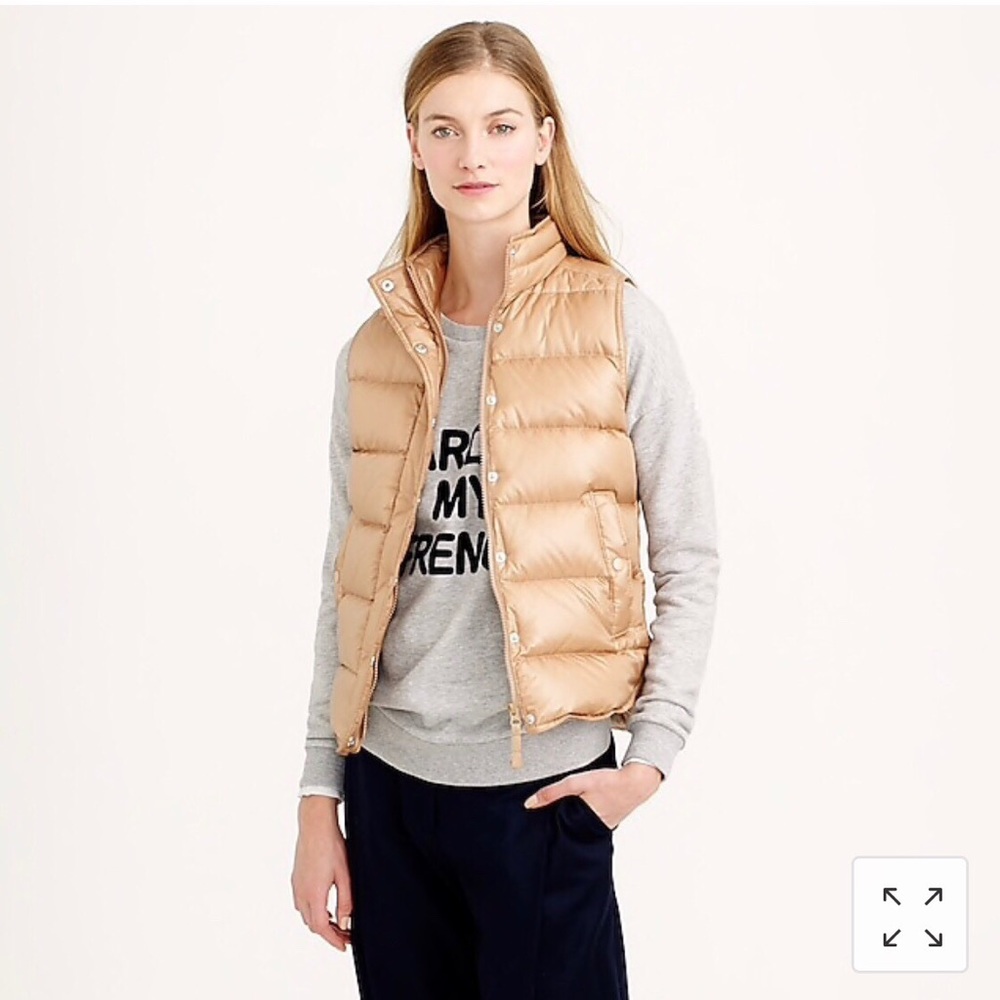 J.Crew Shiny Puffer Down Vest-Gold, XS